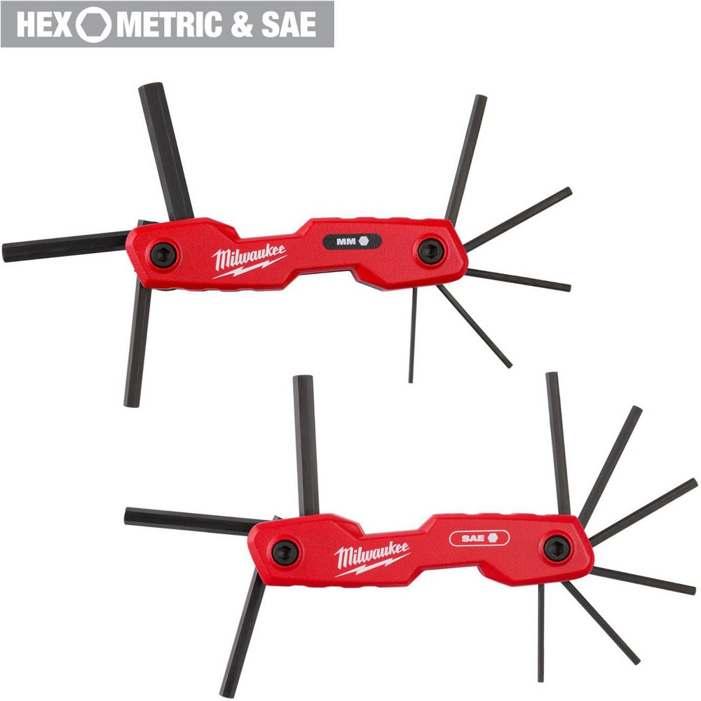 Milwaukee Tool 48-22-2183 Hex Key Sets; Ball End: No ; Tool Type: Hex Key Set ; Handle Type: Folding ; Measurement Type: SAE; Metric ; Hex Size: 5/64, 3/32, 7/64, 1/8, 9/64, 5/32, 3/16, 7/32, 1/4 & 1.5mm, 2mm, 2.5mm, 3mm, 4mm, 5mm,6mm, 8mm ; Material: Aluminum; Steel 