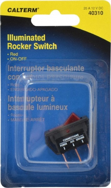 Automotive Switches; Switch Type: Glow Rocker Switch ; Sequence: On-Off ; Amperage: 20 A ; Voltage: 12 V ; Hole Diameter: 1-1/8 x 7/16 in ; Switch Function: On-off