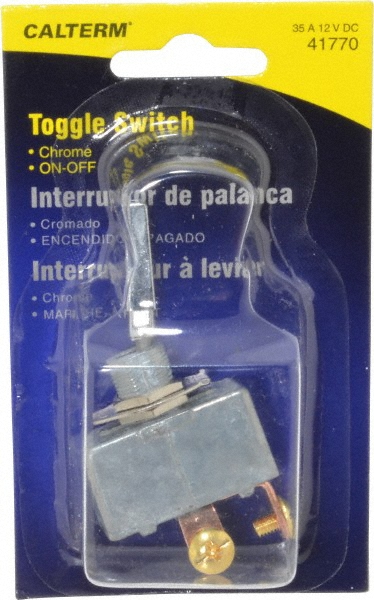 2 Position, 12 Volt, 35 Amp, 1/2 Hole Dia, Heavy Duty Toggle Switch - On Off Sequence, 1 Switch, Chrome/Black
