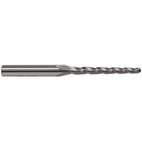 Tapered End Mill: 7 deg Angle per Side, 1/8" Small Dia, 1/2" LOC, 3 Flute, Solid Carbide, Ball End