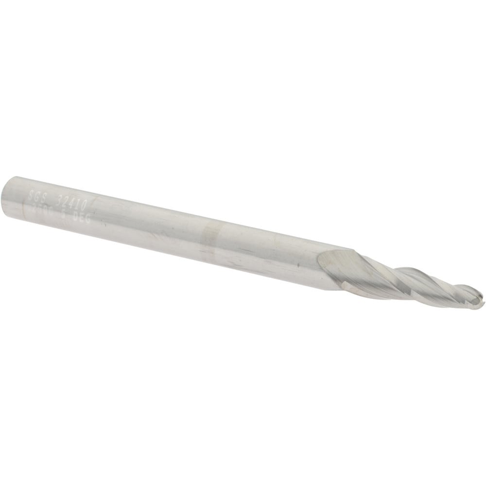 Tapered End Mill: 5 ° per Side, 1/8" Small Dia, 3/4" LOC, 3 Flutes, Solid Carbide, Ball End