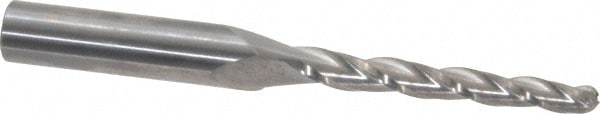 Tapered End Mill: 1 deg Angle per Side, 3/16" Small Dia, 1-3/4" LOC, 3 Flute, Solid Carbide, Ball End