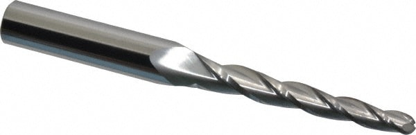 Tapered End Mill: 1.5 deg Angle per Side, 3/16" Small Dia, 1-3/4" LOC, 3 Flute, Solid Carbide, Ball End