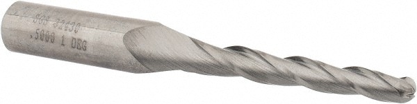 Tapered End Mill: 1 deg Angle per Side, 1/4" Small Dia, 2" LOC, 3 Flute, Solid Carbide, Ball End