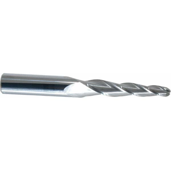 Tapered End Mill: 3 deg Angle per Side, 1/4" Small Dia, 2" LOC, 3 Flute, Solid Carbide, Ball End
