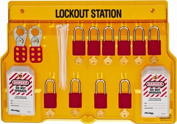 Master Lock 1483BP410 Padlock Lockout Station: Equipped, 10 Max Locks, Polycarbonate Station 