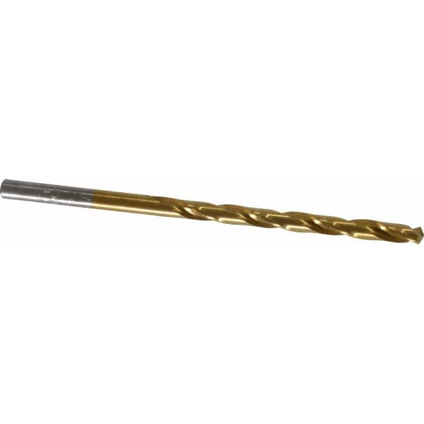 Jobber Length Drill Bit: #20 (0.1610) Dia, 135 deg, HSS - TiN Finish, 3-1/4" OAL, Right Hand Cut, Regular Spiral Flute, Straight Shank, Series 150ASP-TN