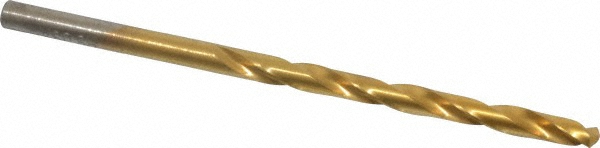 Jobber Length Drill Bit: #27 (0.1440) Dia, 135 deg, HSS - TiN Finish, 3" OAL, Right Hand Cut, Regular Spiral Flute, Straight Shank, Series 150ASP-TN