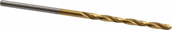 Jobber Length Drill Bit: #48 (0.0760) Dia, 135 deg, HSS - TiN Finish, 2" OAL, Right Hand Cut, Regular Spiral Flute, Straight Shank, Series 150ASP-TN
