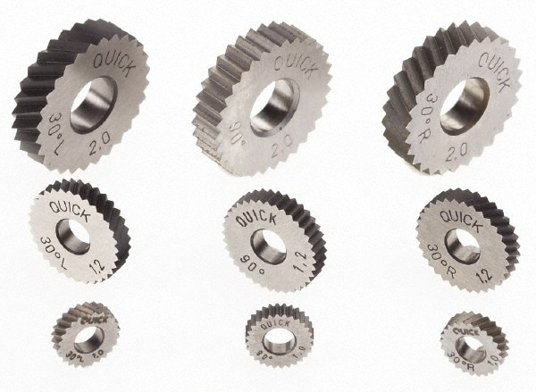 Standard Knurl Wheel: 11/32" Dia, 30 ° Tooth Angle, 25 TPI, Diagonal, Powdered Metal High Speed Steel