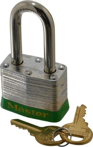 Master Lock 3LFGRN Lockout Padlock: Keyed Different, Laminated Steel, Steel Shackle, Green 