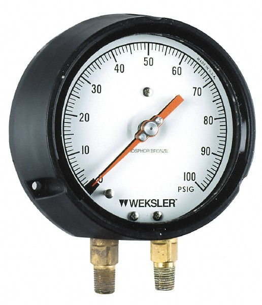 Pressure Gauge: 4-1/2" Dial, 60 psi, 1/4" Thread, NPT, Rear Flange Mount