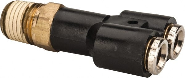 Norgren 124880428 Push-To-Connect Tube to Male & Tube to Male NPTF Tube Fitting: Parallel Male Swivel Y-Connector, 1/4" Thread, 1/4" OD 