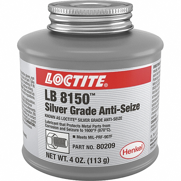 High Temperature Anti-Seize Lubricant: 4 oz Can - Aluminum Base, 1,600 &deg; F, Silver, Water-Resistant