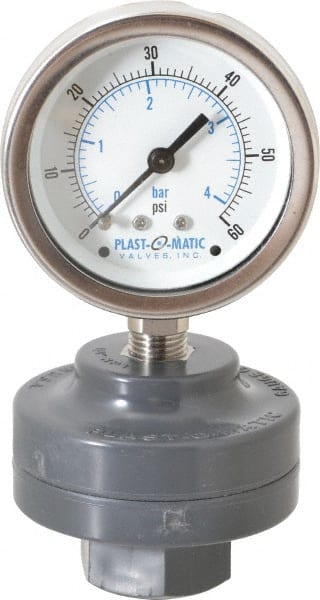 Plast-O-Matic GGTS060-PV 60 Max psi, 2 Inch Dial Diameter, PVC Pressure Gauge Guard and Isolator 