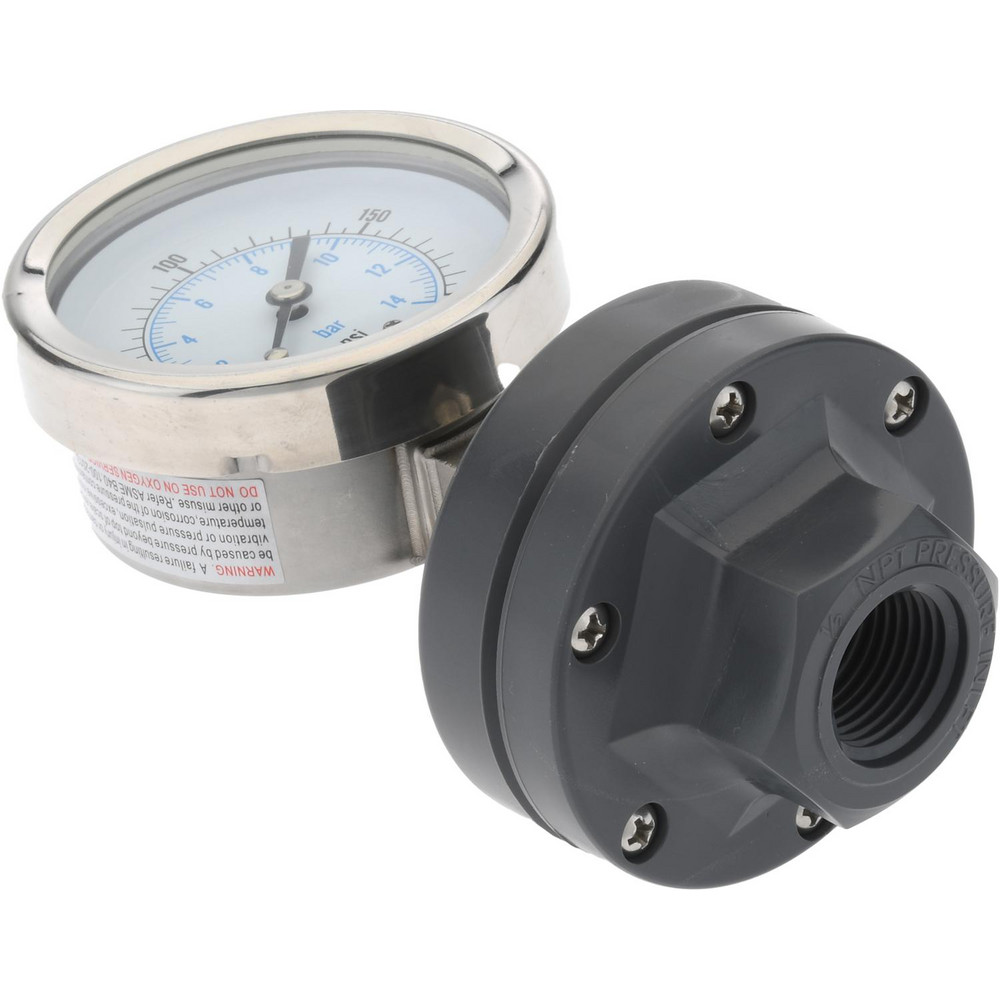 PlastOMatic 200 Max psi, 2 Inch Dial Diameter, PVC Pressure Gauge