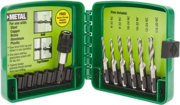 #6-32 to 1/4-20 UNC, 2-1/4" Overall Length, 1-1/4" Drill Length, High Speed Steel Combination Drill and Tap Set