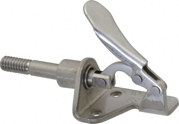 Standard Straight Line Action Clamp: 100 lb Load Capacity, 0.63" Plunger Travel, Flanged Base, Stainless Steel