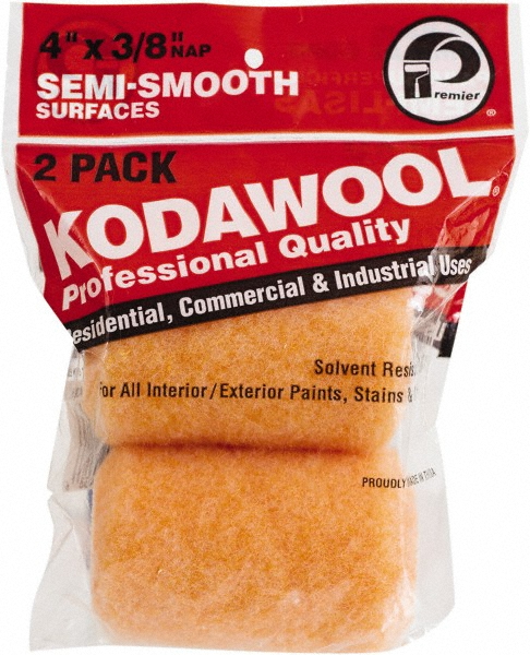 Paint Roller Cover: 3/8" Nap, 4" Wide - Semi-Smooth Texture, Polyester & Wool