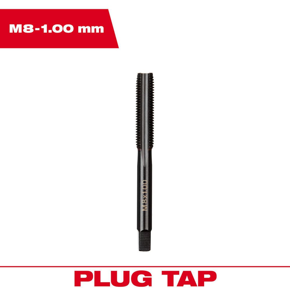 Straight Flute Taps; Tap Type: Straight Flute ; Thread Size (mm): M8x1 ; Chamfer: Plug ; Material: High-Carbon Steel ; Coating/Finish: Black Oxide ; Thread Direction: Right Hand