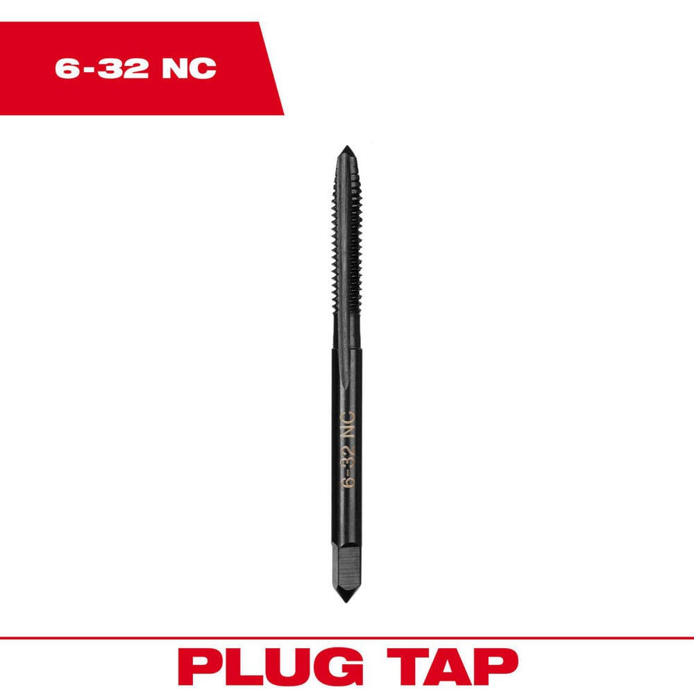 Straight Flute Taps; Tap Type: Straight Flute ; Thread Size (Inch): #6-32 ; Chamfer: Plug ; Material: High-Carbon Steel ; Coating/Finish: Black Oxide ; Thread Direction: Right Hand