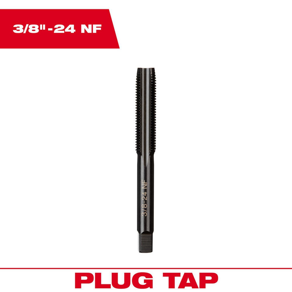 Straight Flute Taps; Tap Type: Straight Flute ; Thread Size (Inch): 3/8-24 ; Chamfer: Plug ; Material: High-Carbon Steel ; Coating/Finish: Black Oxide ; Thread Direction: Right Hand