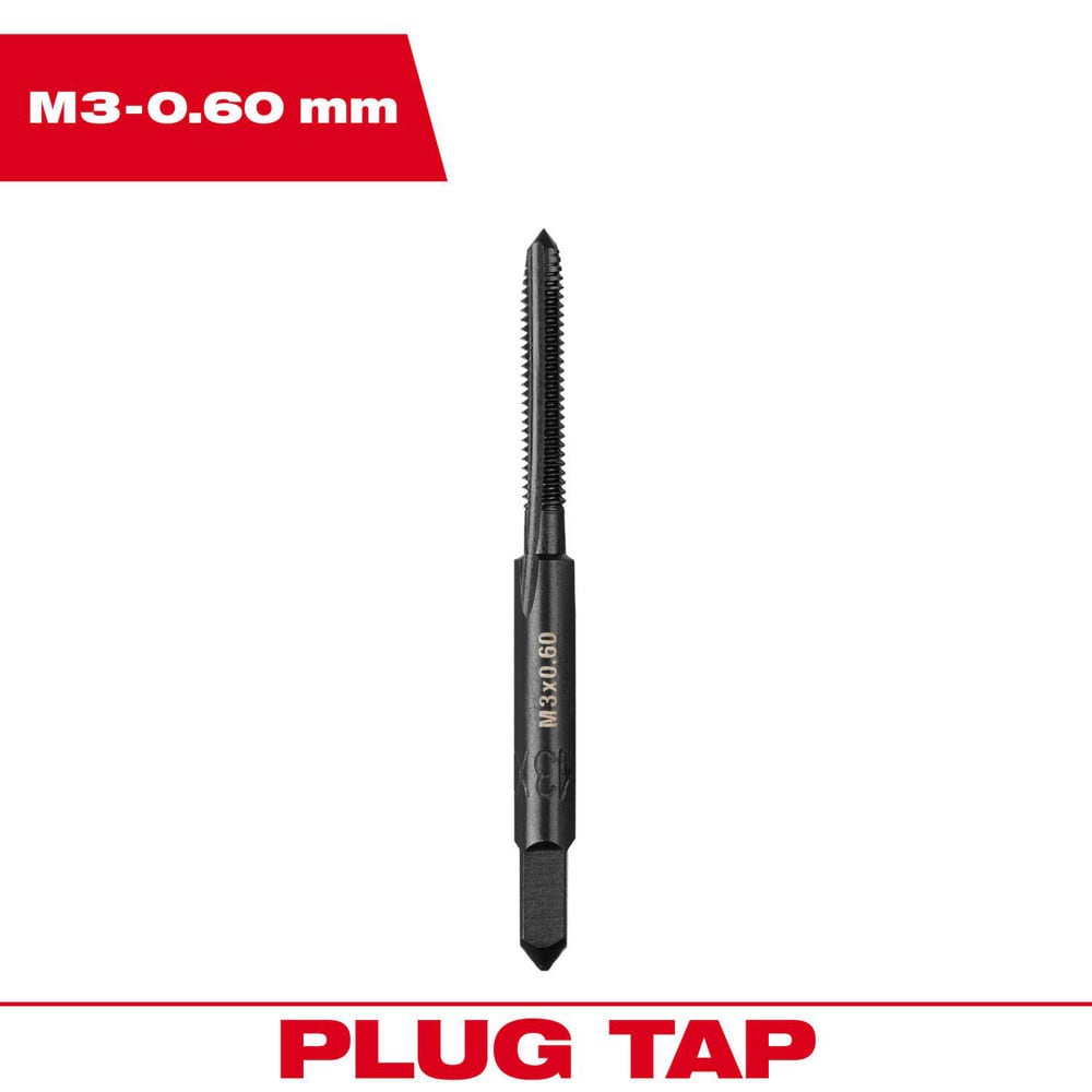 Straight Flute Taps; Tap Type: Straight Flute ; Thread Size (mm): M3x0.6 ; Chamfer: Plug ; Material: High-Carbon Steel ; Coating/Finish: Black Oxide ; Thread Direction: Right Hand