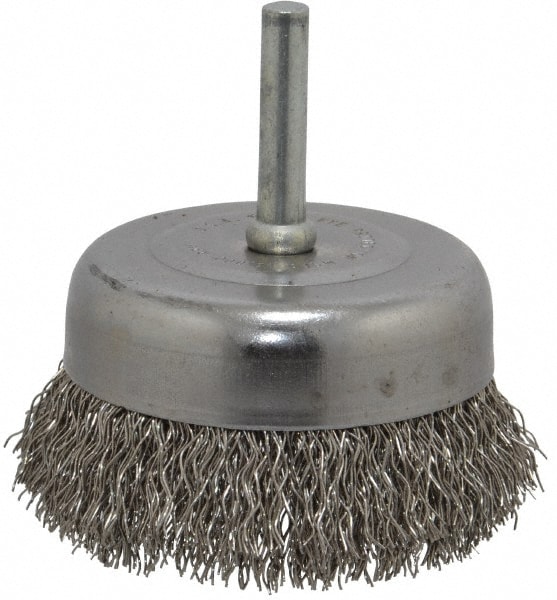 Made in USA PB33620 Cup Brush: 2-3/4" Dia, 0.014" Wire Dia, Stainless Steel, Crimped Image