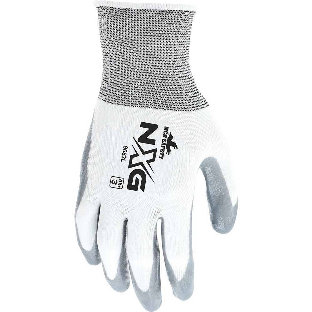Work Gloves: UltraTech® 9683, Size X-Large, Nitrile-Coated Nylon, General Purpose - White & Gray, Nylon Lined, Pair