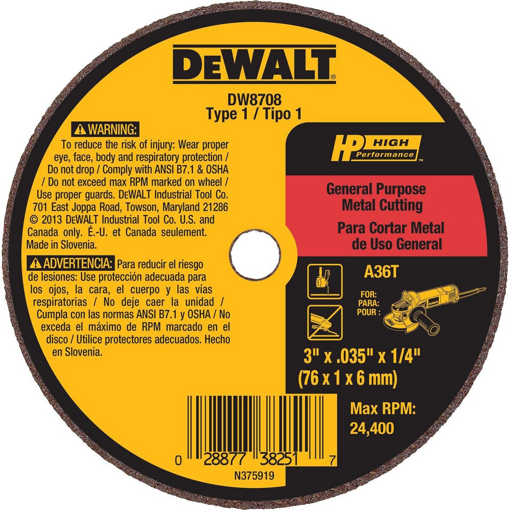 Cutoff Wheel: 3" Dia, 0.035" Thick, 1/4" Hole, Aluminum Oxide