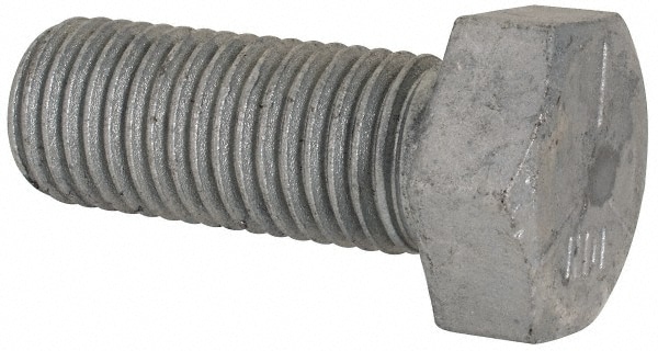Hex Head Cap Screw: 1-8 x 2-1/2", Grade 5 Steel, Hot Dipped Galvanized Finish