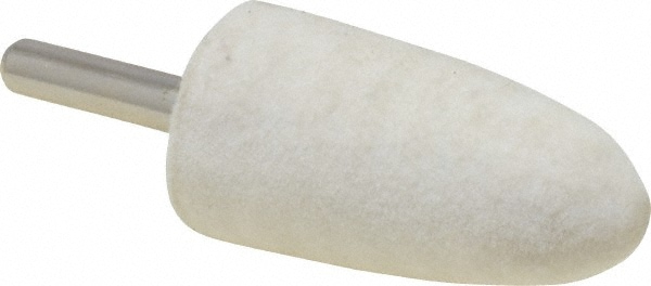 Mounted Polishing Bob: Bullet Shape, 1" Max Dia, 1/4" Shank Dia, Wool Felt