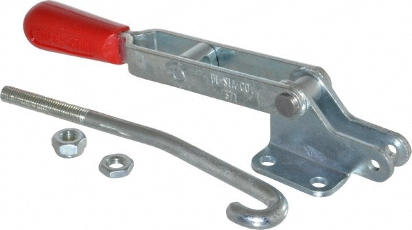 Pull-Action Latch Clamp: Horizontal, 750 lb, J-Hook, Flanged Base