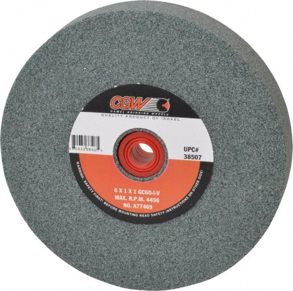 CGW Abrasives 38507 Bench & Pedestal Grinding Wheel: 6" Dia, 1" Thick, 1" Hole Dia, Silicon Carbide 
