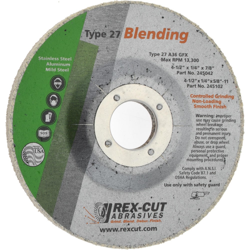 Rex Cut Product 245042 Depressed Center Wheel: Type 27, 4-1/2" Dia, Aluminum Oxide 