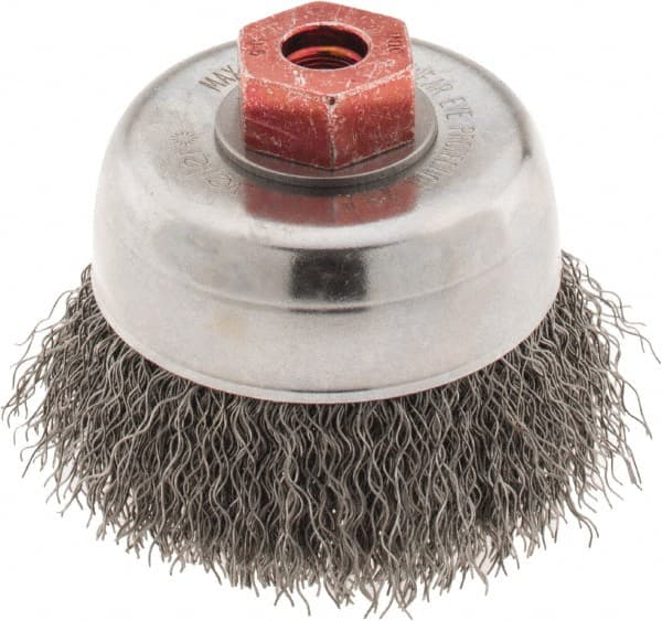 Weiler 93639 Cup Brush: 3" Dia, 0.014" Wire Dia, Steel, Crimped 