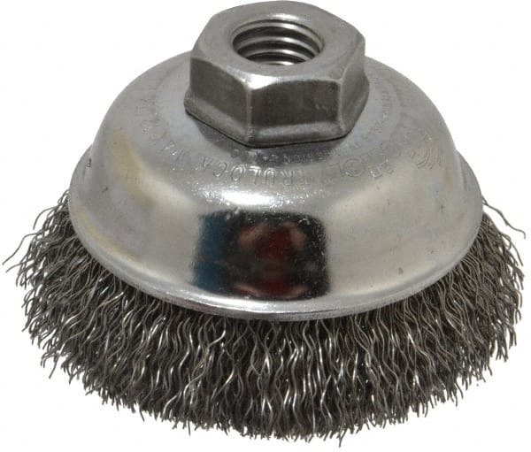 Weiler 93648 Cup Brush: 3-1/2" Dia, 0.014" Wire Dia, Steel, Crimped 