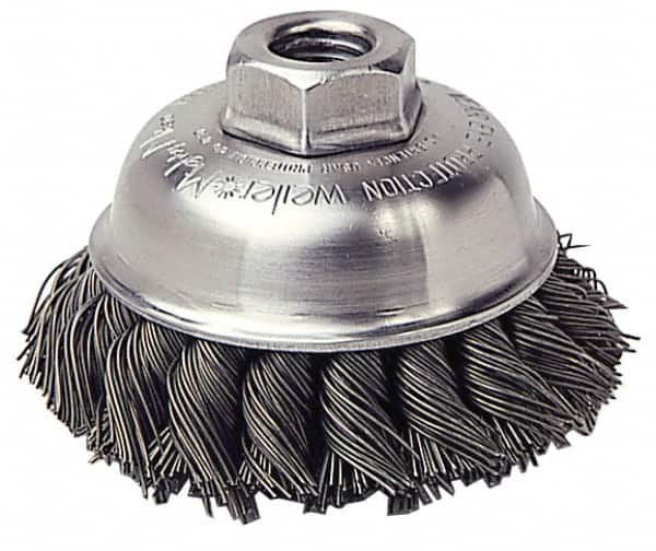 Weiler 94677 Cup Brush: 2-3/4" Dia, 0.014" Wire Dia, Steel, Knotted 