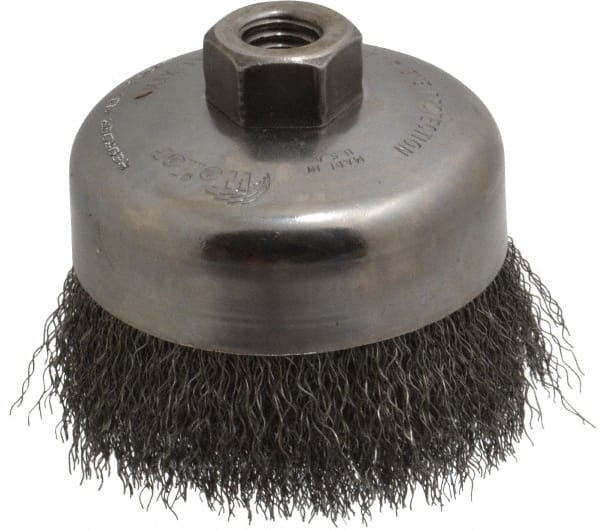 Weiler 93651 Cup Brush: 4" Dia, 0.0118" Wire Dia, Steel, Crimped 
