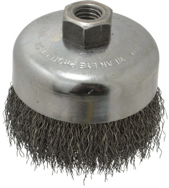 Weiler 93652 Cup Brush: 4" Dia, 0.014" Wire Dia, Steel, Crimped 