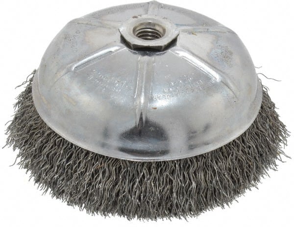 Weiler 93657 Cup Brush: 6" Dia, 0.02" Wire Dia, Steel, Crimped 