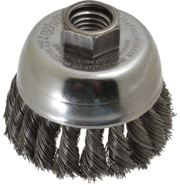 Weiler 94681 Cup Brush: 2-3/4" Dia, 0.014" Wire Dia, Steel, Knotted 