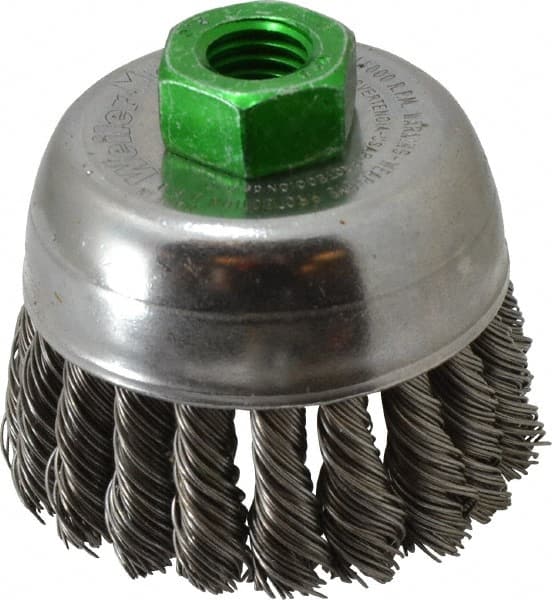 Weiler 13283 Cup Brush: 2-3/4" Dia, 0.02" Wire Dia, Steel, Knotted 