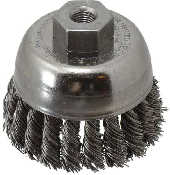 Weiler 94685 Cup Brush: 2-3/4" Dia, 0.02" Wire Dia, Steel, Knotted 