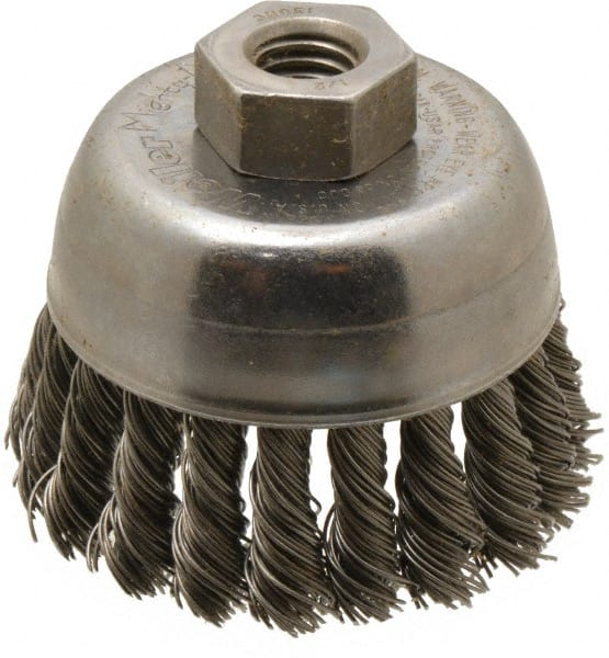 Weiler 94686 Cup Brush: 2-3/4" Dia, 0.02" Wire Dia, Steel, Knotted 