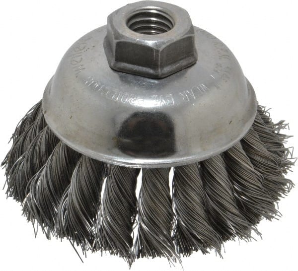 Weiler 94690 Cup Brush: 3-1/2" Dia, 0.014" Wire Dia, Steel, Knotted 