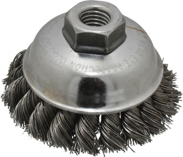 Weiler 94695 Cup Brush: 3-1/2" Dia, 0.023" Wire Dia, Steel, Knotted 