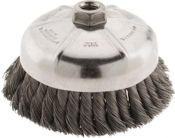 Weiler 94703 Cup Brush: 6" Dia, 0.014" Wire Dia, Steel, Knotted 