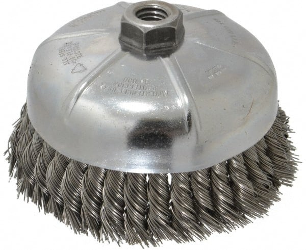 Weiler 94704 Cup Brush: 6" Dia, 0.023" Wire Dia, Steel, Knotted 