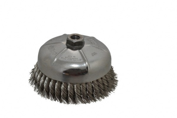 Weiler 94705 Cup Brush: 6" Dia, 0.023" Wire Dia, Stainless Steel, Knotted 